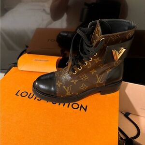 Louis Vuitton Monogram Wonderland Twist Flat Ranger Combat Boots